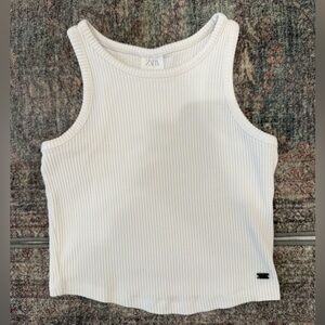 Zara Girls Classic White Ribbed Tank Top